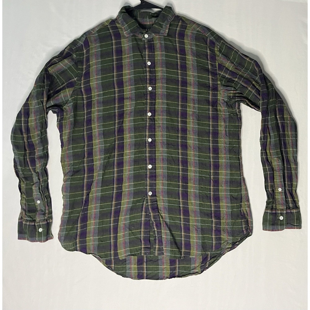 Polo Ralph Lauren Oxford Dress Shirt Men's Size XL Plaid Long Sleeve Button Up